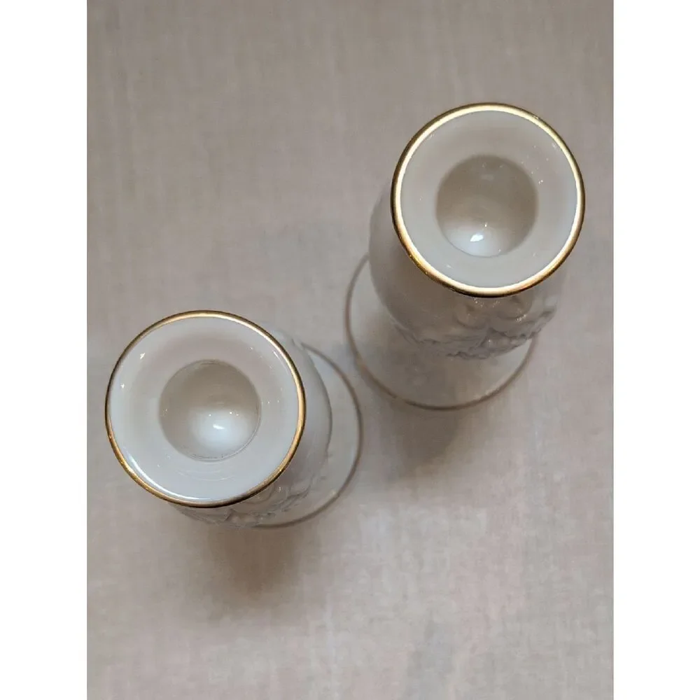 Vintage Lenox Winter Bouquet Pair of Candlestick Holders 24K Gold Trim